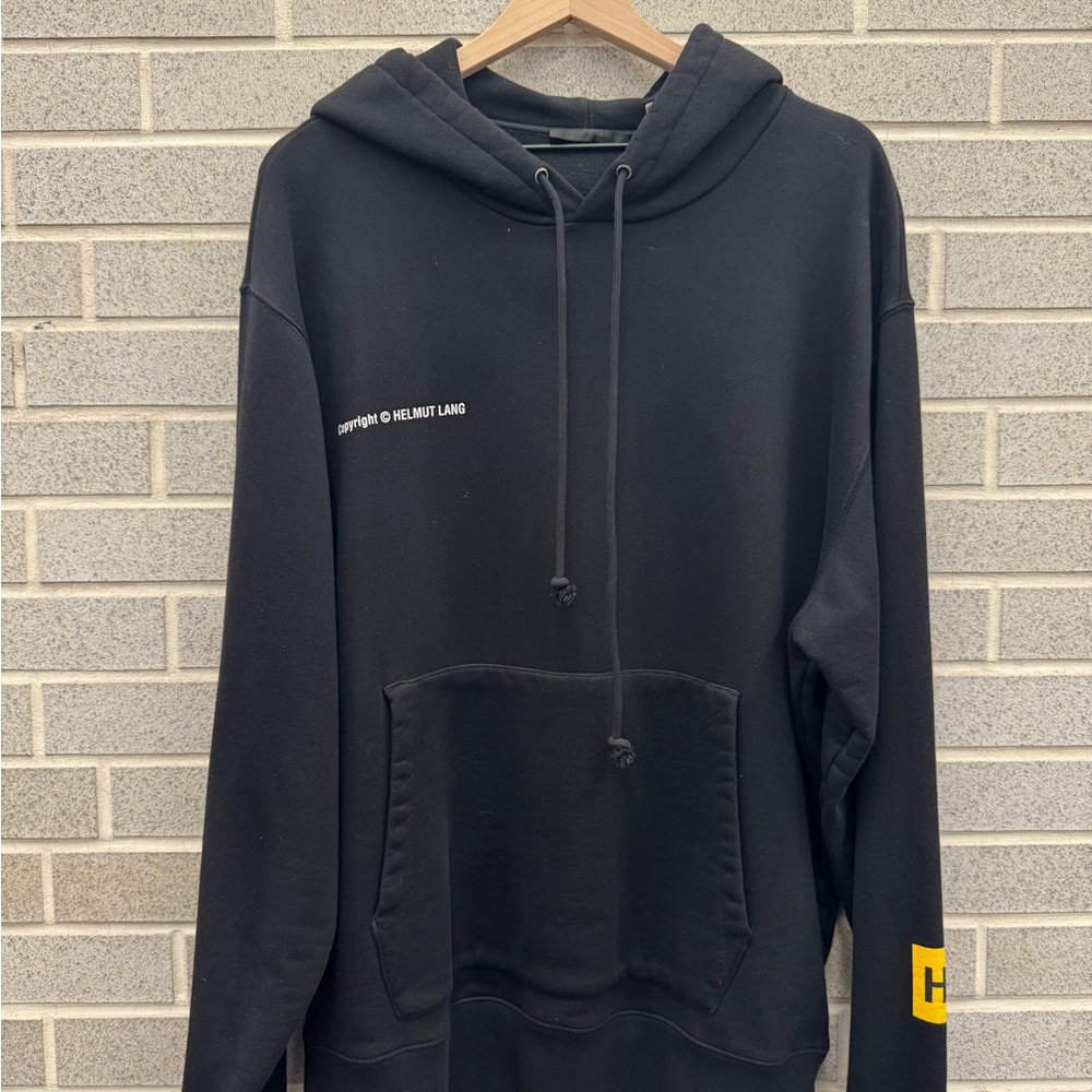 Helmut Lang Mens XL Black hoodie - Lightly Worn - Graphic Back And Sleeve Print